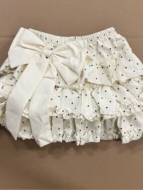 L Polka Dot Ruffle Mini Skirt with Bow - Cream/Black